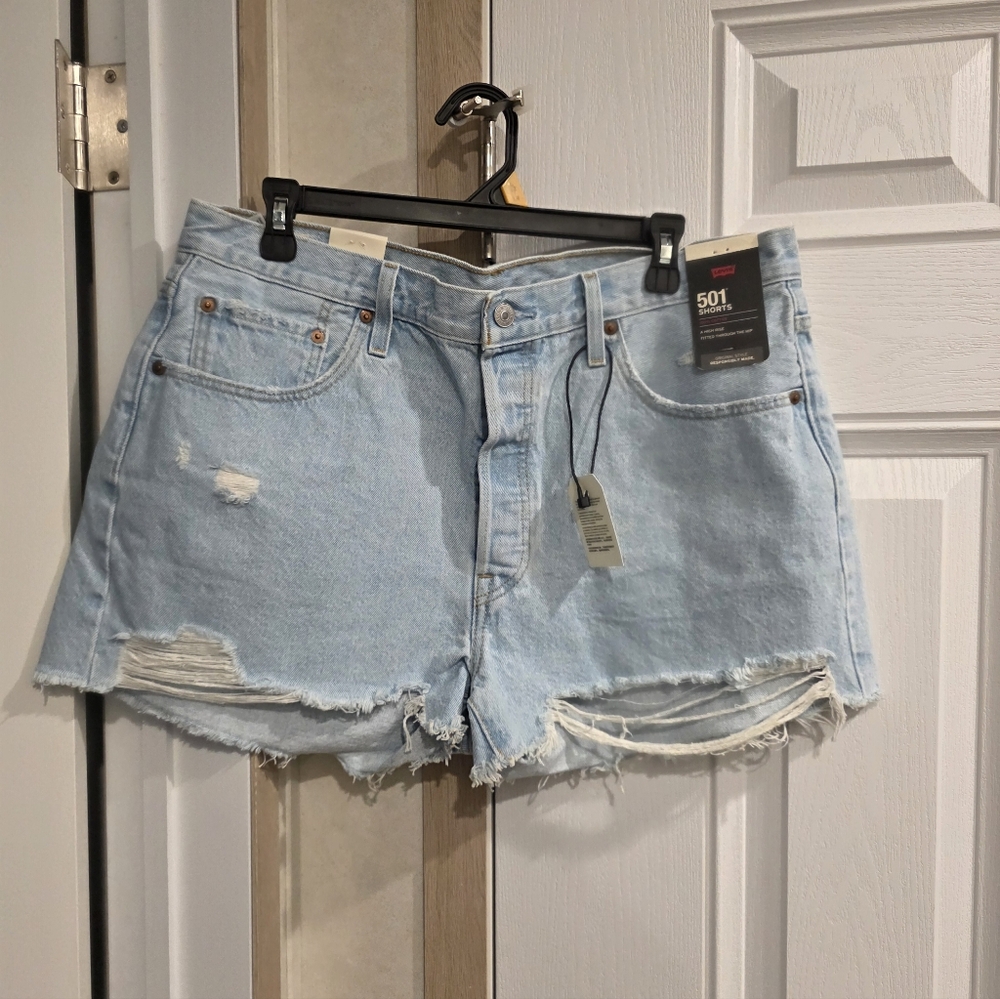 Levi's Light Blue Distressed Jean Shorts